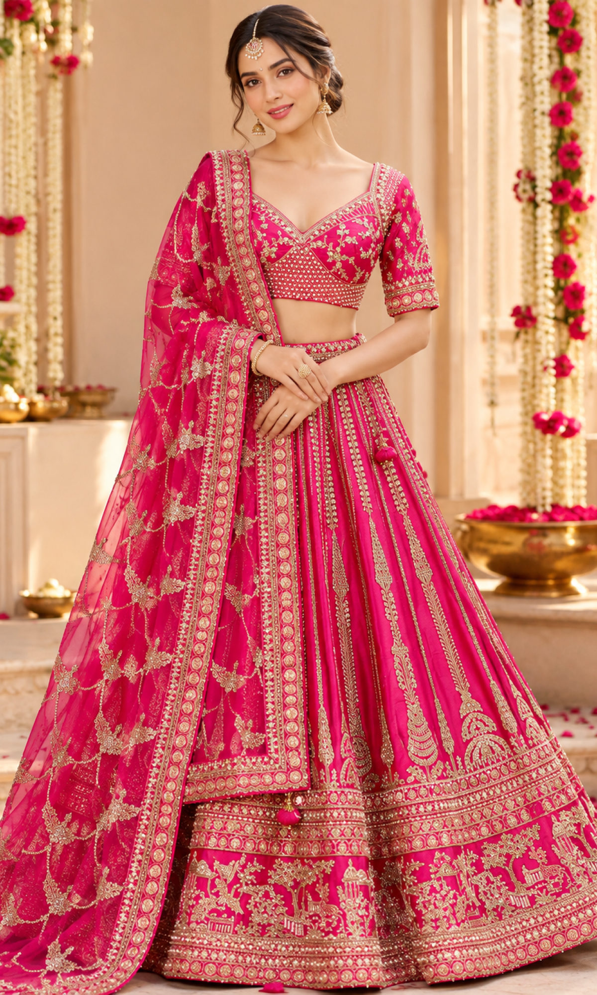 Pink Bridal Embroidered Lehenga