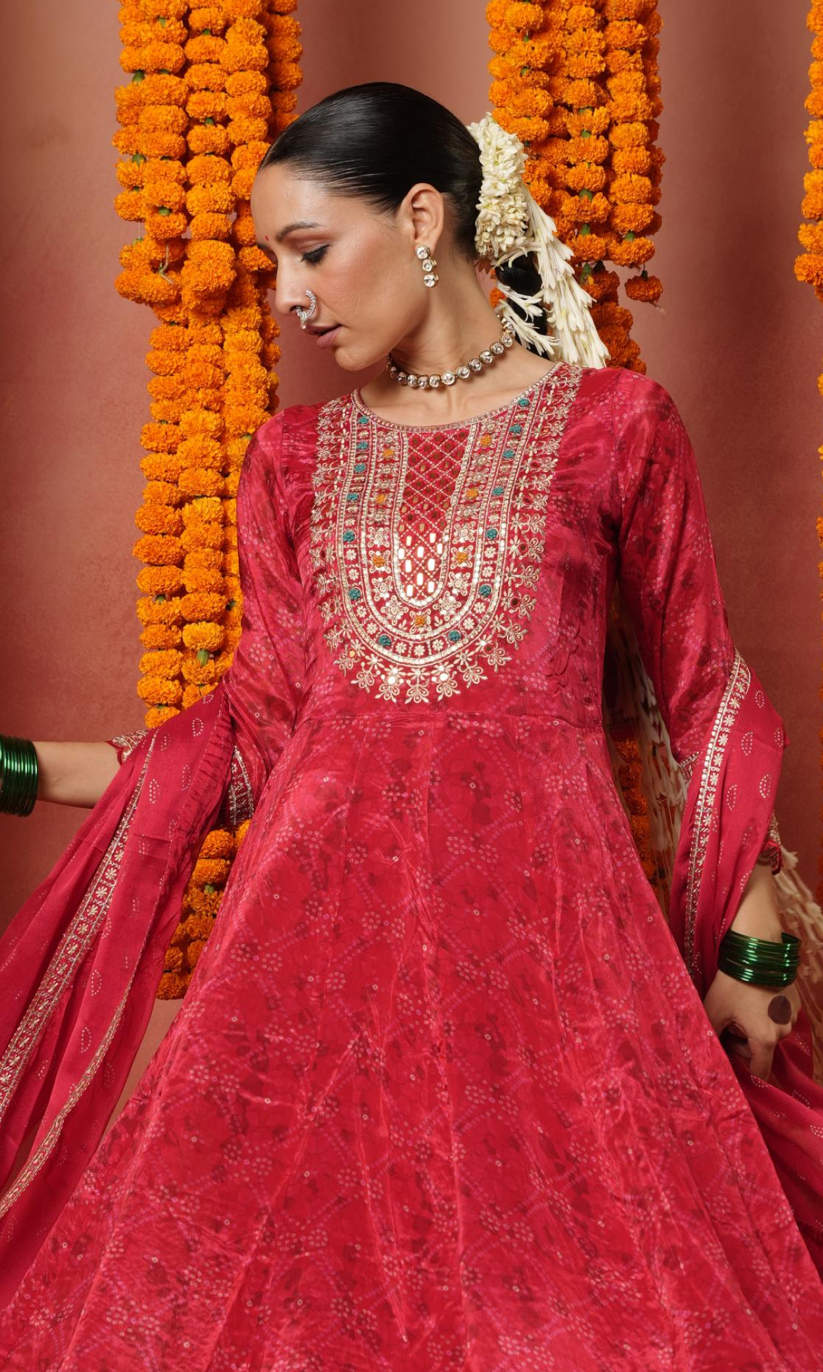 Red Semi Crepe Embroidered Anarkali Suit