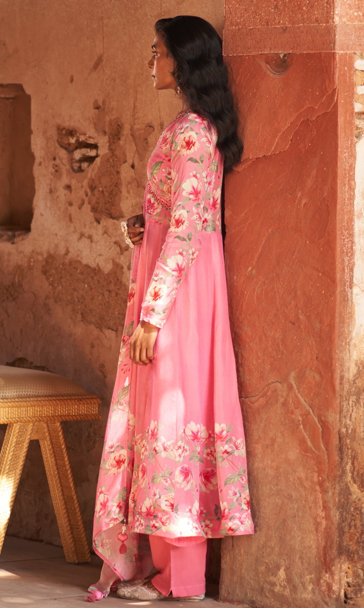 Pink Semi Georgette Mirror work Anarkali Suit