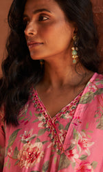 Pink Semi Georgette Mirror work Anarkali Suit