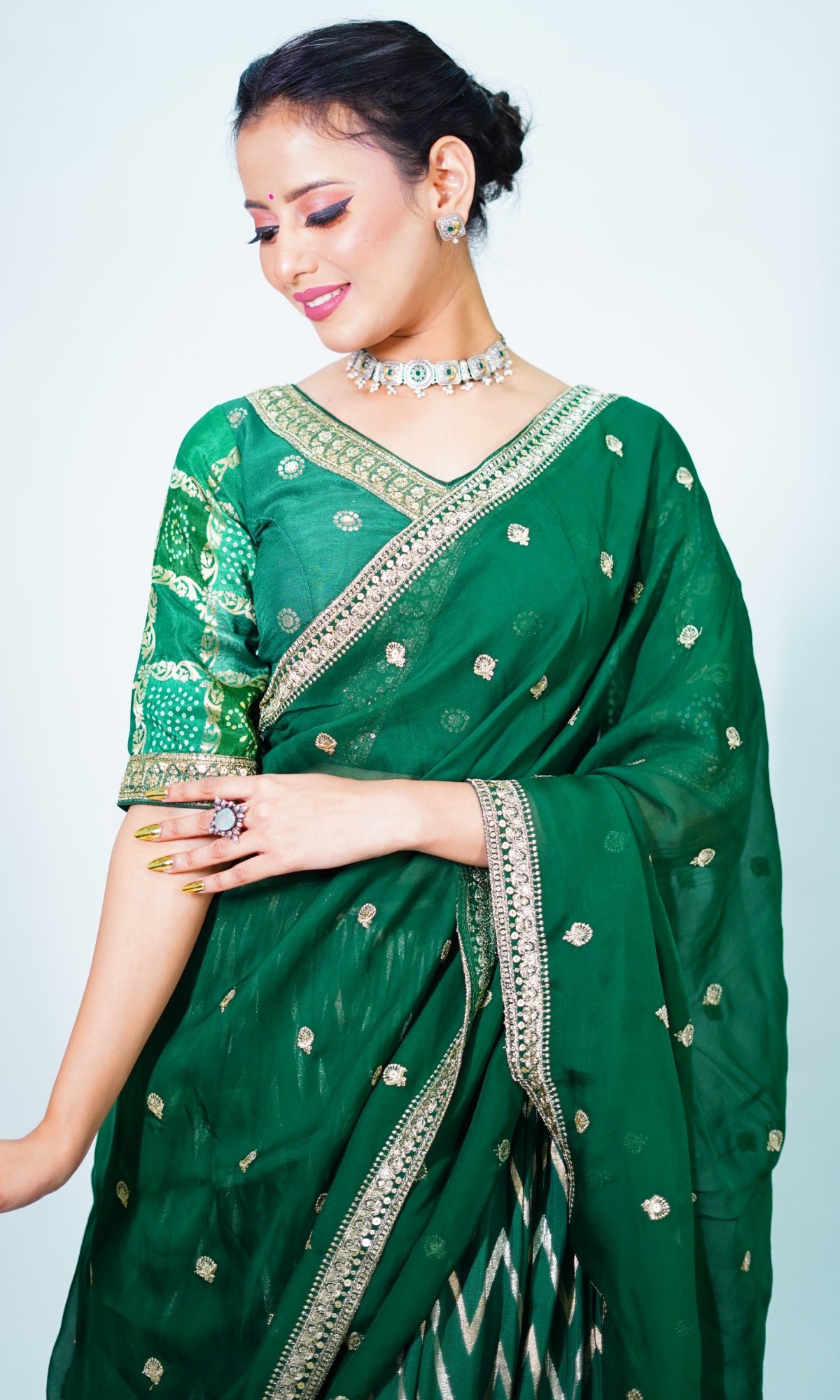 Green Raw Silk Banarasi Lehenga With Blouse And Dupatta