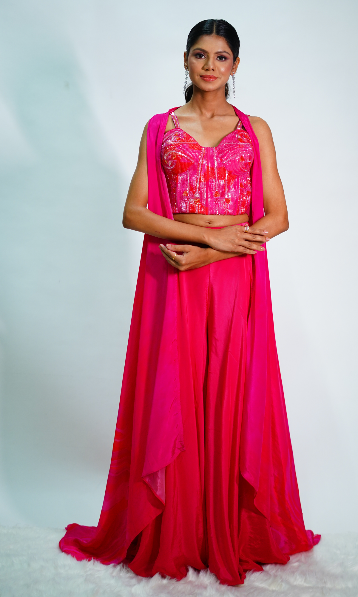Pink Semi Crepe Cut Dana Corset With jacket