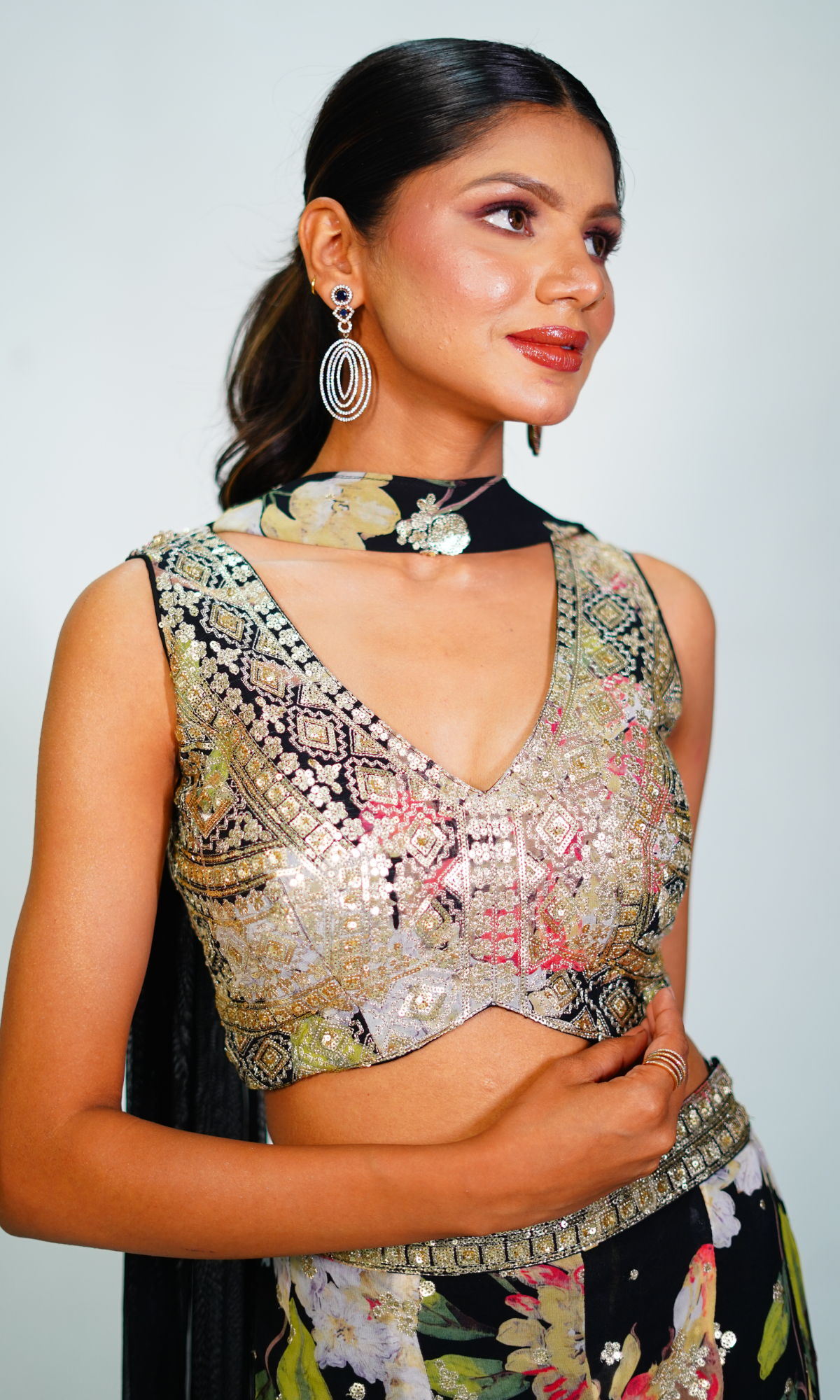 Black Semi Georgette FLoral Embroidered Sharara Set