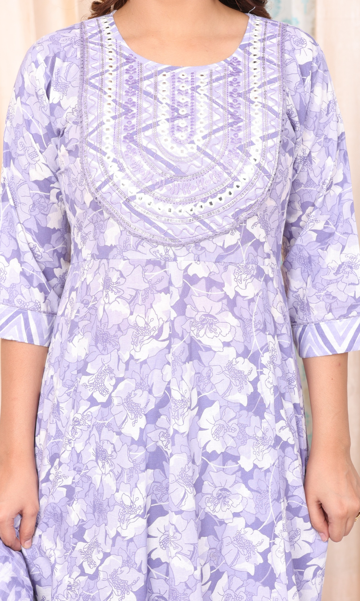 Purple Semi Cotton Floral Printed Anarkali Suit