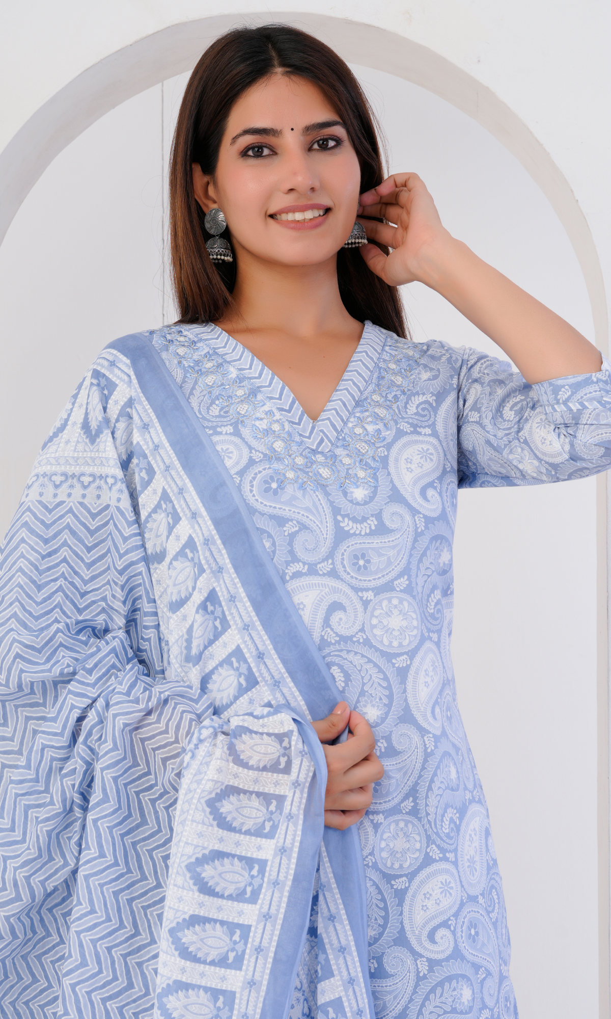 Blue Semi Cotton Floral Printed Salwar Suit