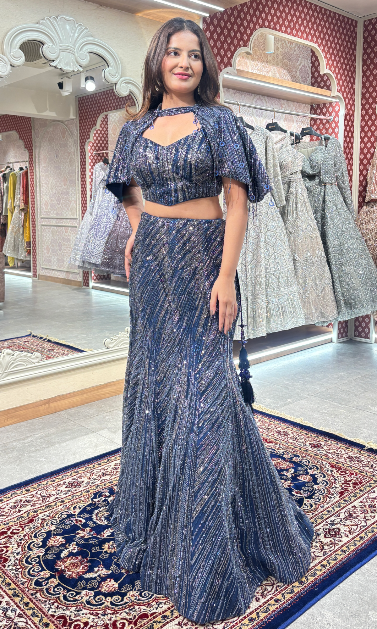 Navy Blue Ethnic Motifs Jacket Style Set