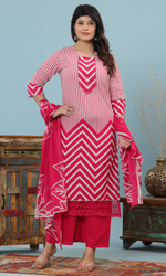 Pink Semi Cotton Printed Salwar Suit