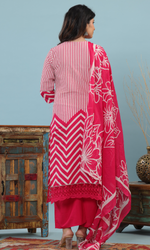Pink Semi Cotton Printed Salwar Suit