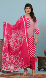 Pink Semi Cotton Printed Salwar Suit