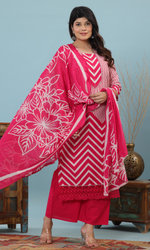 Pink Semi Cotton Printed Salwar Suit