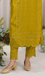 Mustard Semi Cotton Embroidered Salwar Suit