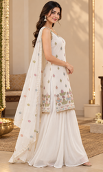 White Embroidered Sharara Set