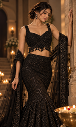 Black Sequence Embellished Fish Cut Lehenga