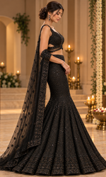 Black Sequence Embellished Fish Cut Lehenga