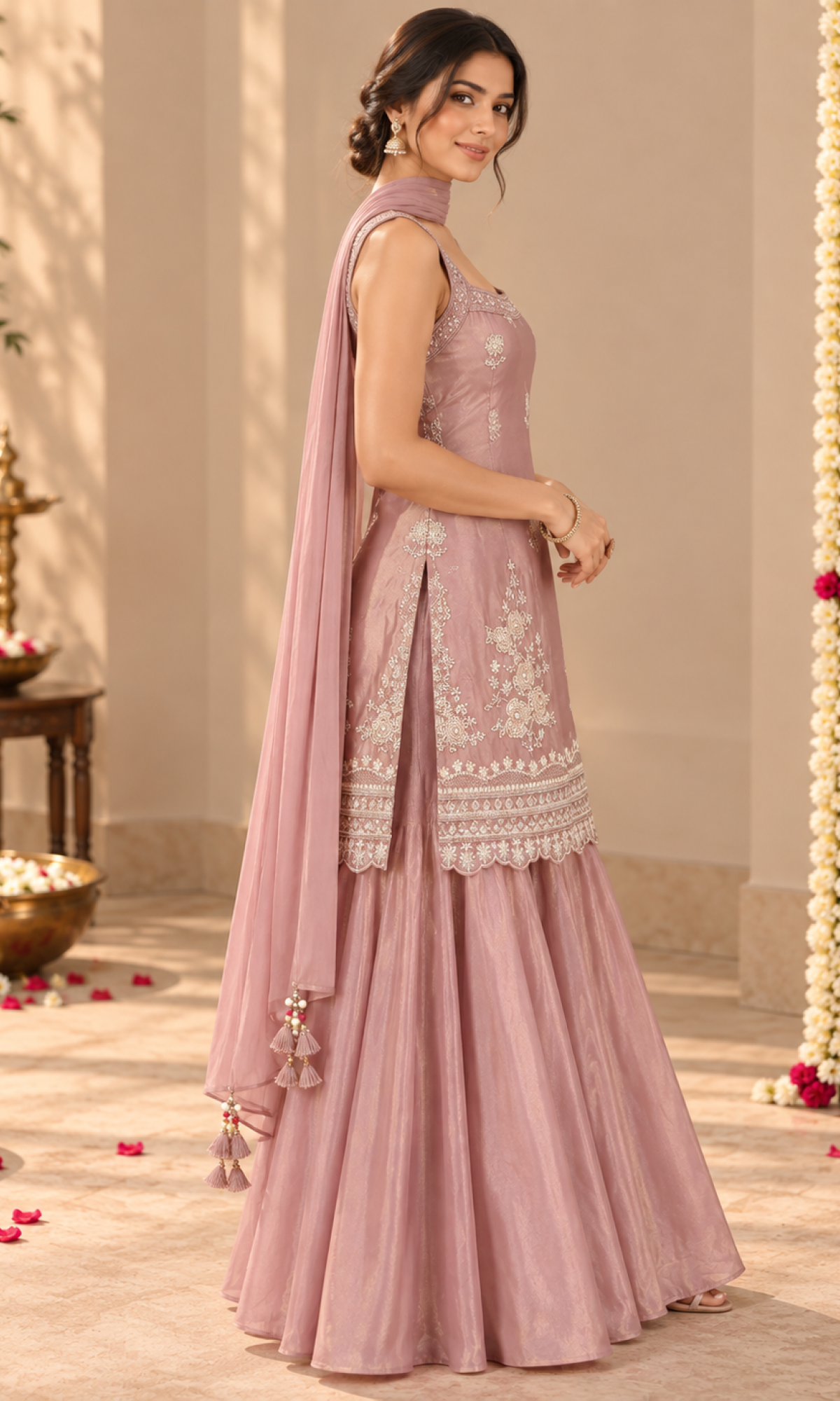 Pink Embroidered Palazzo Set