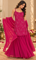 Cherry Red Handwork Palazzo Set