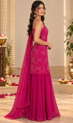 Cherry Red Handwork Palazzo Set