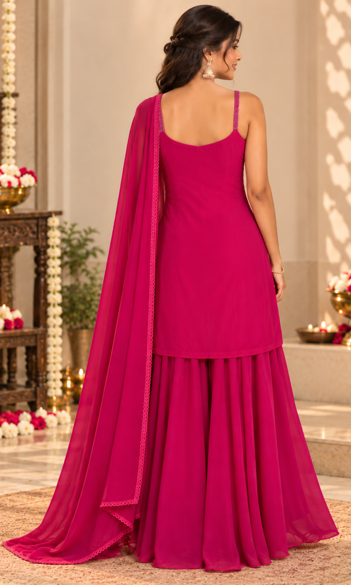 Cherry Red Handwork Palazzo Set