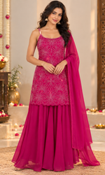 Cherry Red Handwork Palazzo Set