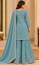 Blue Sequence Embroidered Sharara Set