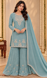 Blue Sequence Embroidered Sharara Set