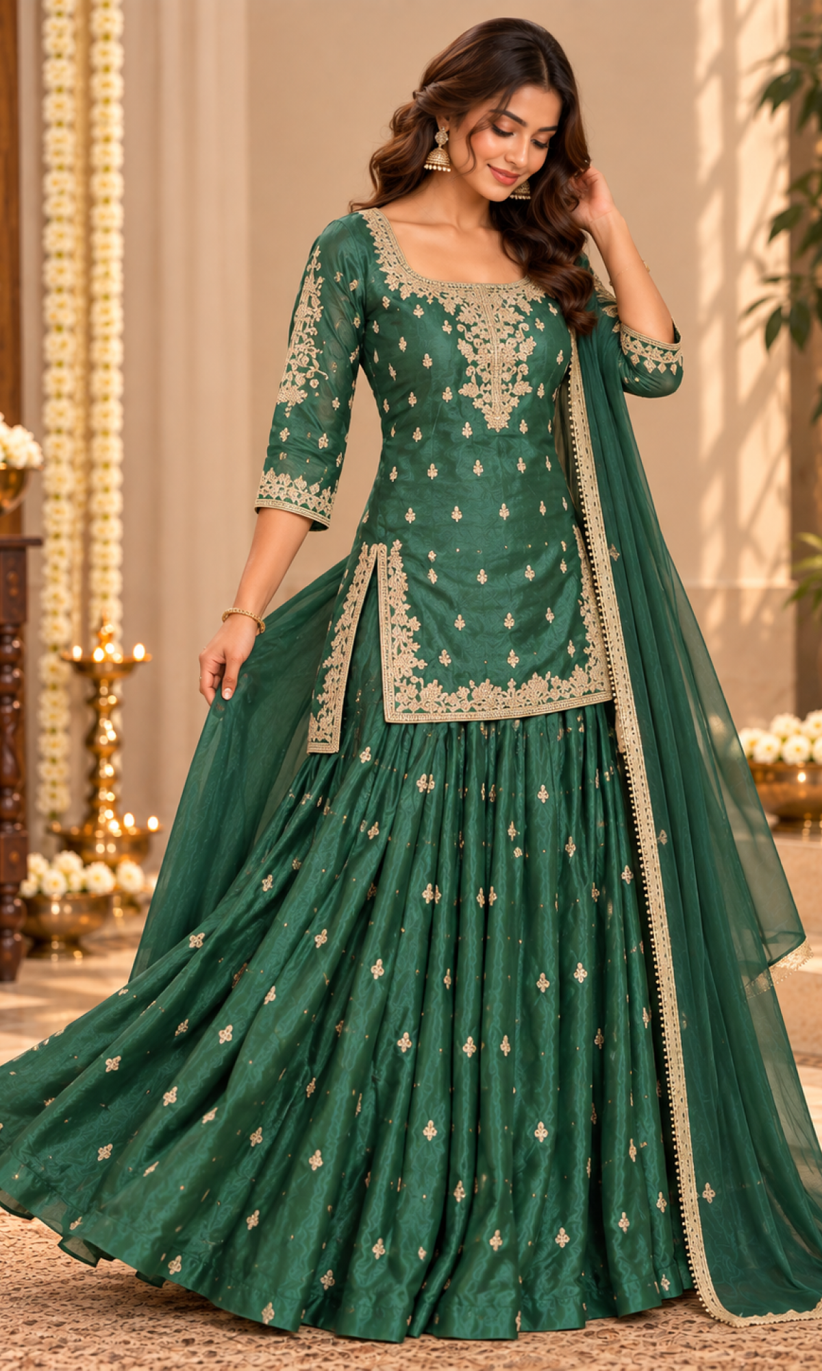 Green Embroidered Palazzo Set