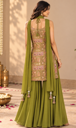 Olive Green Mirror Work Palazzo Set