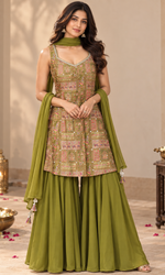 Olive Green Mirror Work Palazzo Set