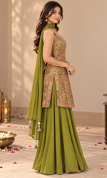 Olive Green Mirror Work Palazzo Set
