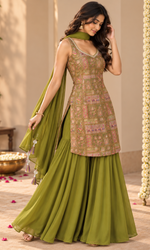 Olive Green Mirror Work Palazzo Set
