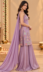 Purple Floral Embroidered Palazzo Set