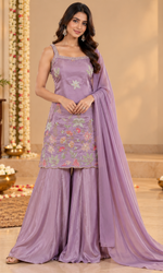 Purple Floral Embroidered Palazzo Set