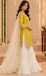 Yellow Floral Embroiderd Sharara Set