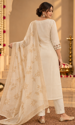 Cream Floral Embroidered Kurta Set