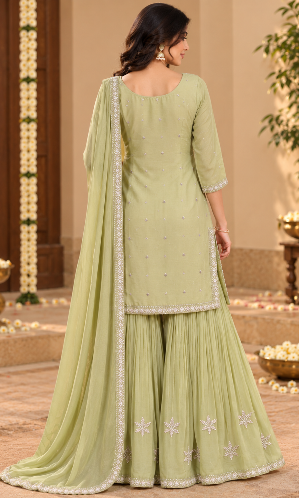 Lime Green Embroidered Palazzo Set