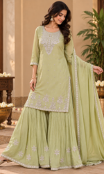 Lime Green Embroidered Palazzo Set