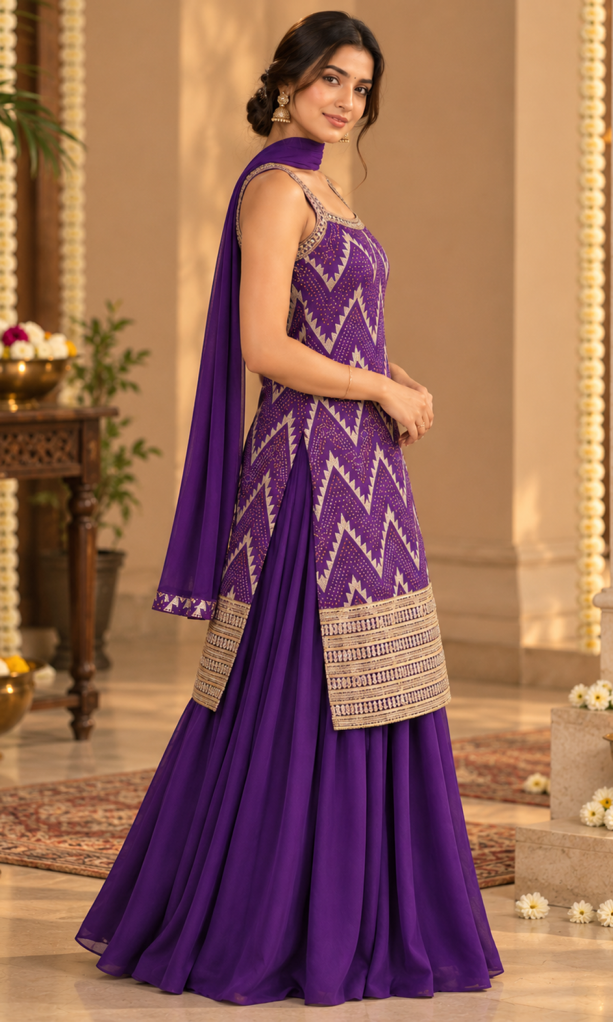 Purple Embroidered Palazzo Set