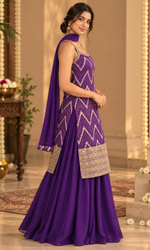 Purple Embroidered Palazzo Set