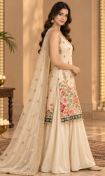 Cream Floral Embroidered Palazzo Set