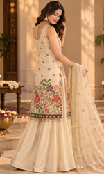 Cream Floral Embroidered Palazzo Set