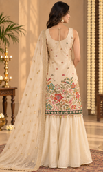 Cream Floral Embroidered Palazzo Set