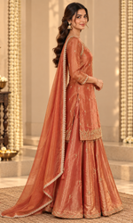 Rust Orange Embroidered Palazzo Set
