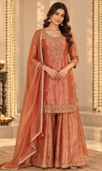 Rust Orange Embroidered Palazzo Set