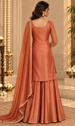 Rust Orange Embroidered Palazzo Set