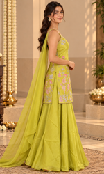 Lime Green Floral Embroidered Palazzo Set