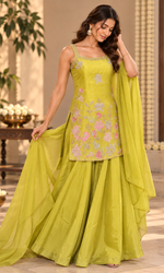 Lime Green Floral Embroidered Palazzo Set