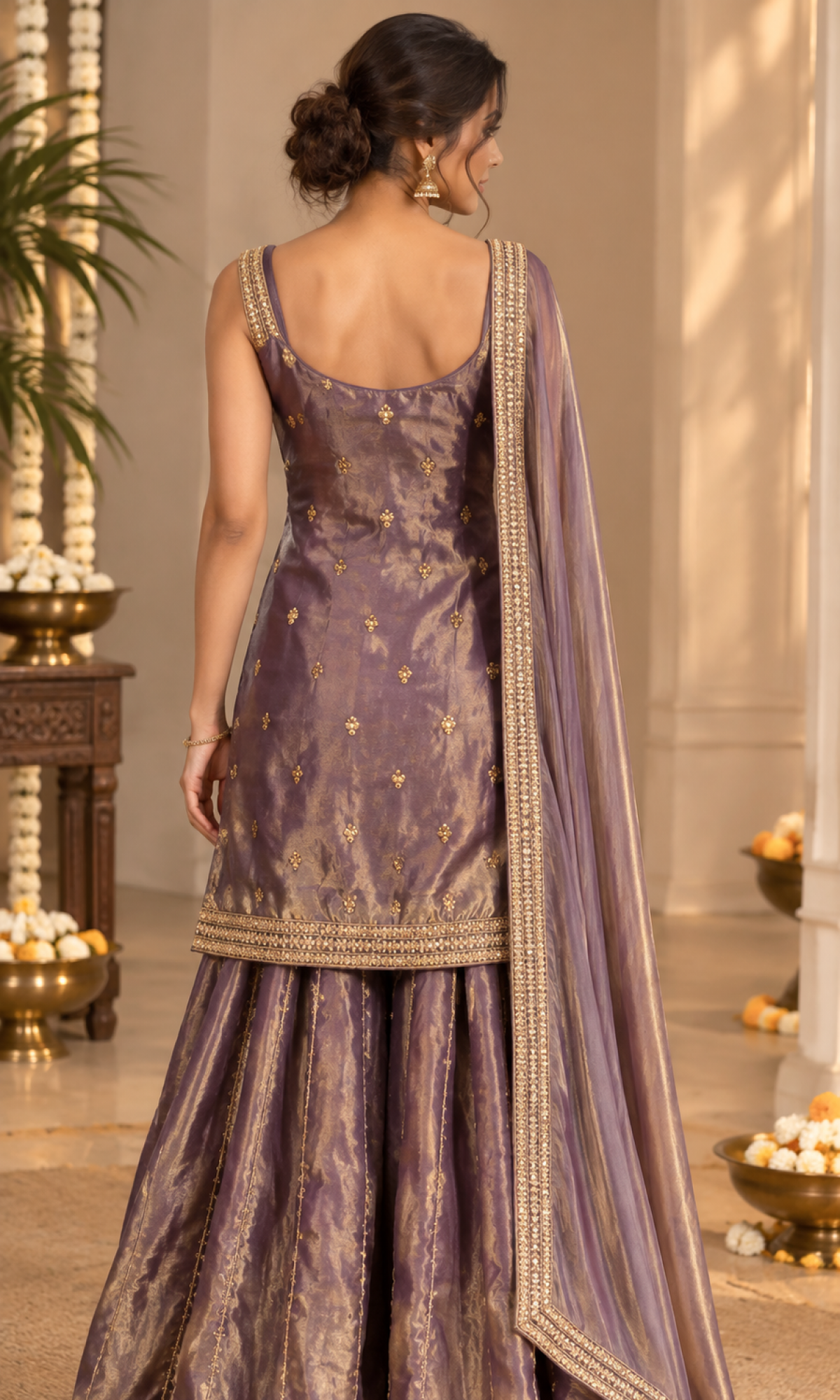 Purple Gold Embroidered Palazzo Set