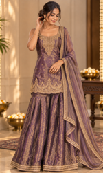 Purple Gold Embroidered Palazzo Set