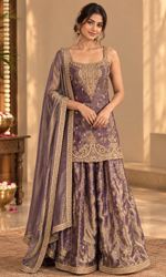 Purple Gold Embroidered Palazzo Set