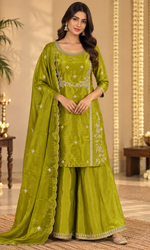 Olive Green Embroidered Palazzo Set